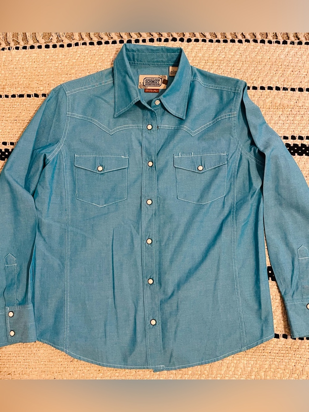 Western-Style women’s Long Sleeve Shirt — Teal Blue